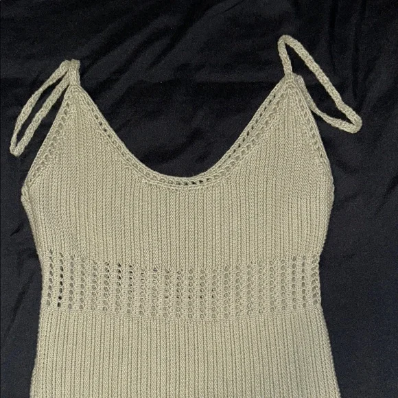 Crochet Knit Sage Green Spaghetti Strap Summer Dress - Picture 3 of 3